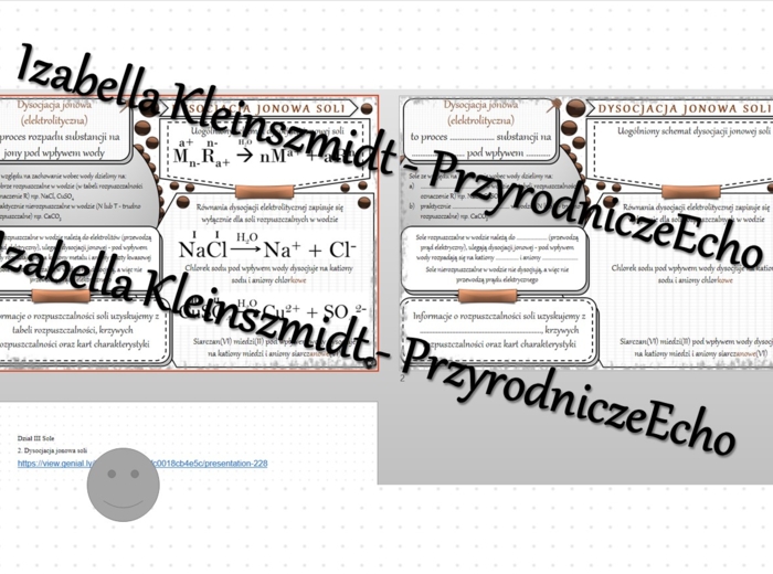 Minizestaw na temat „Dysocjacja jonowa soli” – sketchnotka + karta pracy w power point + gratisowy link do prezentacji multimedialnej niekomercyjnej wykonanej w genial.ly do indywidualnego pobrania i użycia do celów niekomercyjnych. Chemia 8, „Sole”