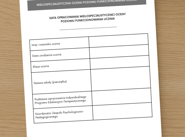 WOPFU – Wielospecjalistyczna Ocena Poziomu Funkcjonowania Ucznia | Szablon do Edycji