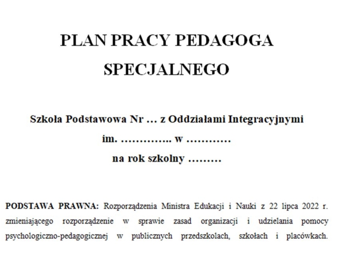 Plan pracy pedagoga specjalnego