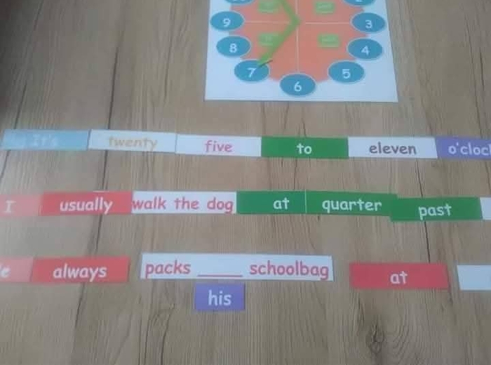 Zestaw do nauki godzin I mówienia o czynnościach codziennych  w języku angielskim.