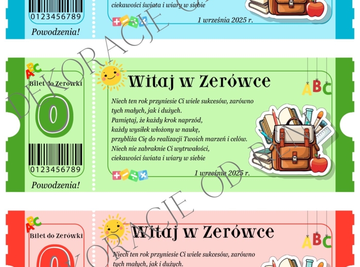 Powitalne Bilety do Zerówki