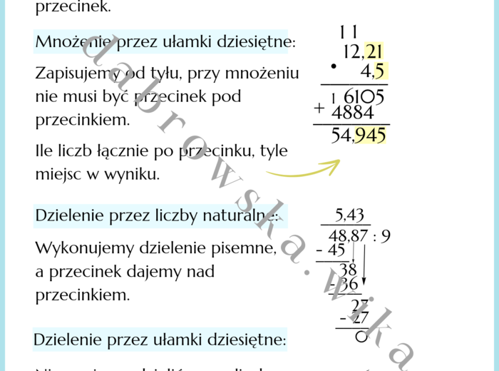 Mnożenie i dzielenie ułamków dziesiętnych