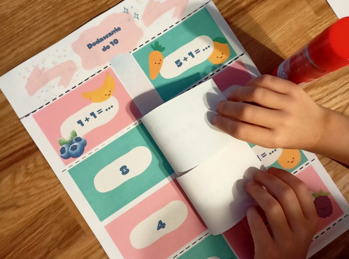 Karta pracy 5 latek - Dodawanie do 10 do druku - Oblicz i sprawdź wynik! szybka nauka liczenia, świetna również do samodzielnej pracy w domu