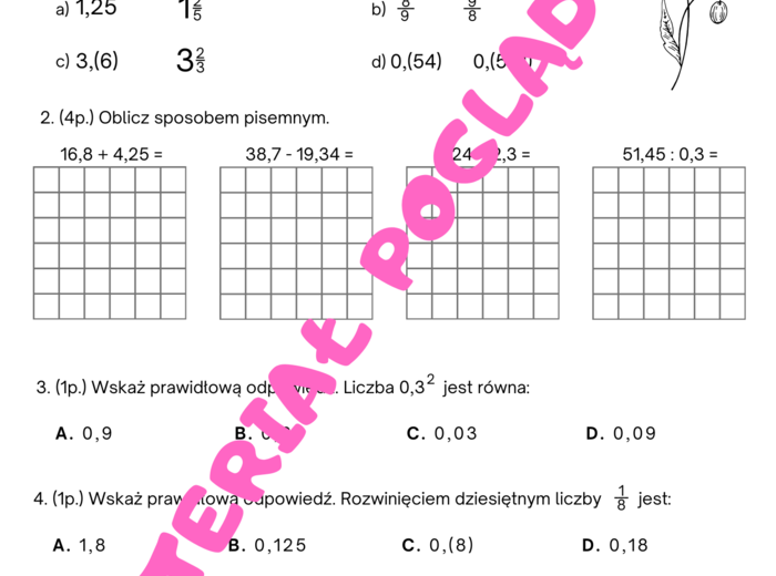 Sprawdzian. Liczby i działania. Klasa 6. GWO