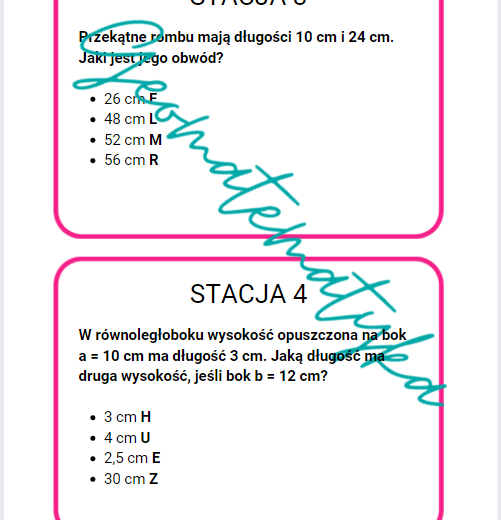 Stacje zadaniowe: Figury na płaszczyźnie – klasa 8
