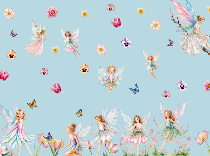 Dekoracja wiosenna na okno - Wróżki i kwiaty