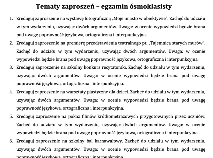 Tematy zaproszeń