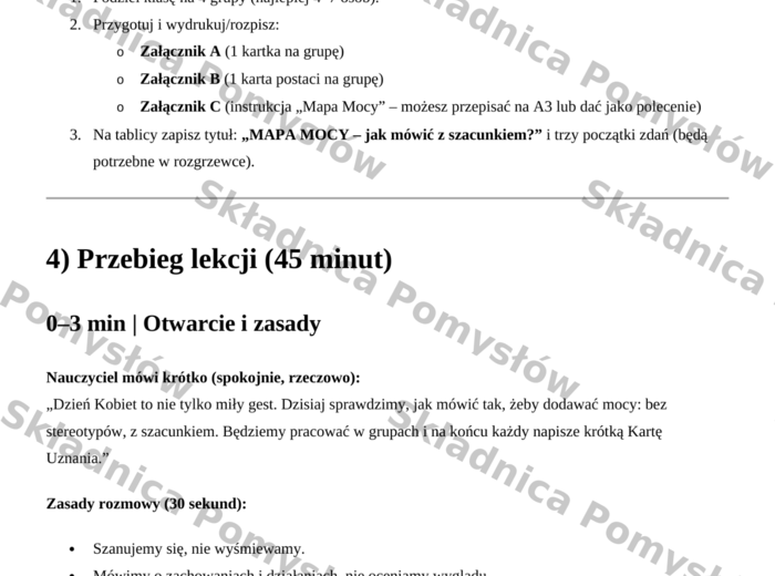 DZIEŃ KOBIET – scenariusz zajęć - klasy 4–6; edytowalny; lekcja wychowawcza; godzina wychowawcza