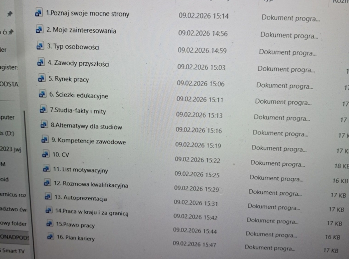 Karty pracy na zajęcia z doradztwa zawodowego  dla klas szkoły ponadpodstawowej