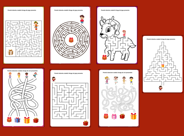 BOŻE NARODZENIE - mikołajki – biblioteka – świetlica – przedszkole – labirynty – labirynt – 13 wersji