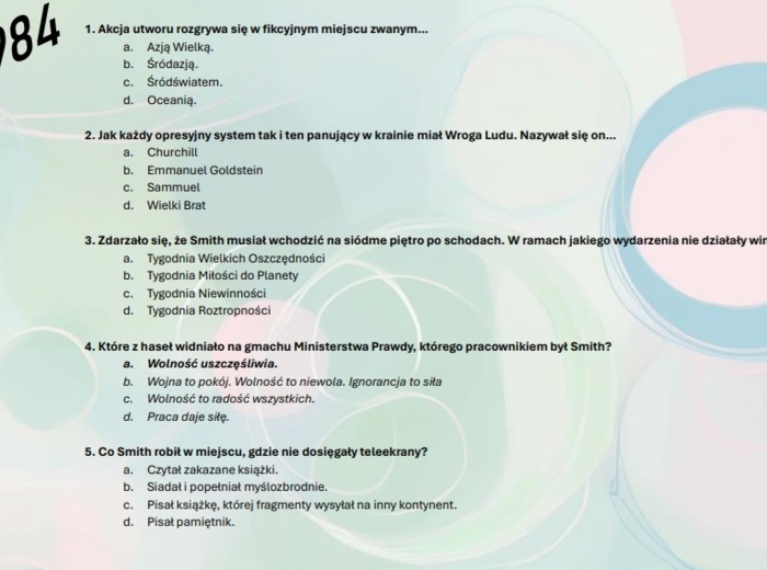 Test wprowadzający z lektury "Rok 1984"