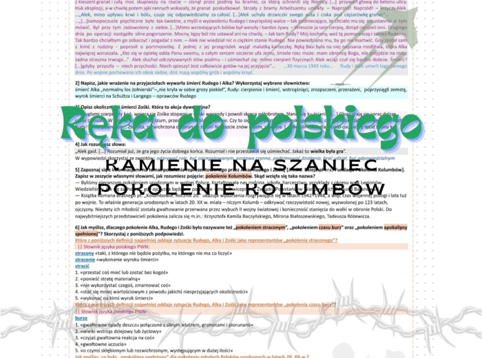 Karta pracy. KAMIENIE NA SZANIEC. „Jakaż to wielka była gra!”. Pokolenie Kolumbów.
