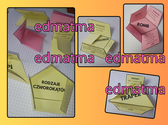 Składane czworokąty, wklejka do zeszytu. Dwie wersje uzupełniona i pusta
