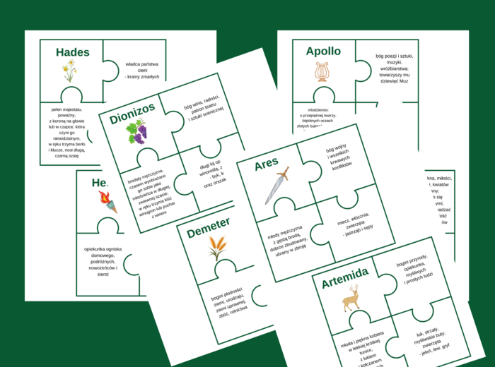 BOGOWIE GRECCY - puzzle - mity - mitologia - powtórka - egzamin