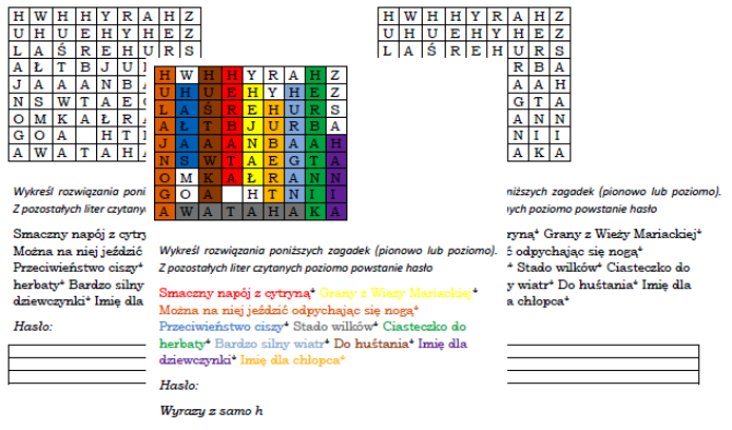 Wykreślanka z samo h dla klasy 1