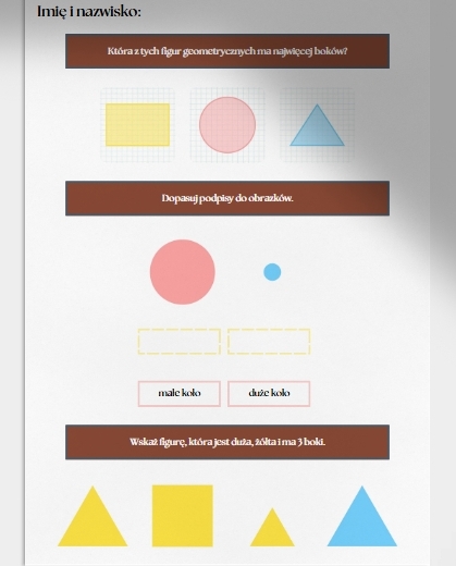 Porównywanie i opisywanie figur geometrycznych. Karta pracy. Sprawdzian.
