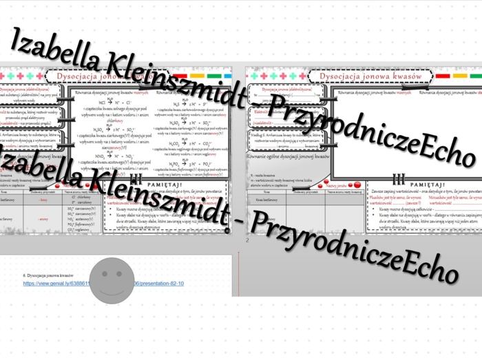 Minizestaw na temat „Dysocjacja jonowa kwasów” – sketchnotka + karta pracy w power point + gratisowy link do prezentacji multimedialnej niekomercyjnej wykonanej w genial.ly do indywidualnego pobrania i użycia do celów niekomercyjnych. Chemia 7 lub 8, „Kw