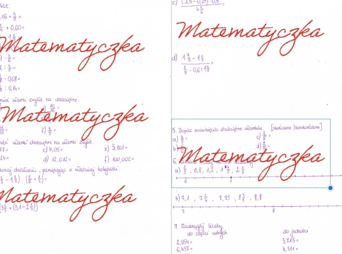 Ułamki zwykłe i dziesiętne - zadania, karta pracy, sprawdzian, kl. 7