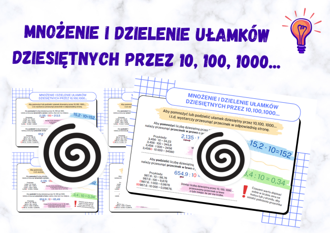 Mnożenie i dzielenie ułamków dziesiętnych przez 10,100,1000 - plakat + wklejki