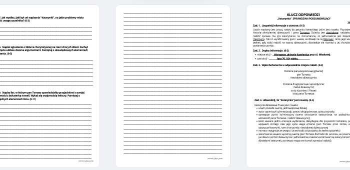 KATARYNKA sprawdzian podsumowujący + klucz odpowiedzi