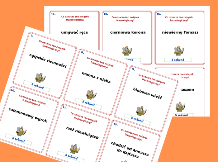 Frazeologizmy biblijne - „Gra 5 sekund” – kl.5-8 – powtórzenie - związki frazeologiczne