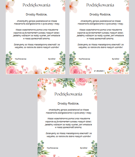 Podziękowania dla Rodziców - zakończenie roku szkolnego