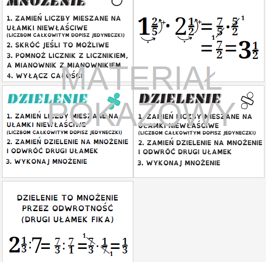 Działania na ułamkach zwykłych - plansza, gazetka
