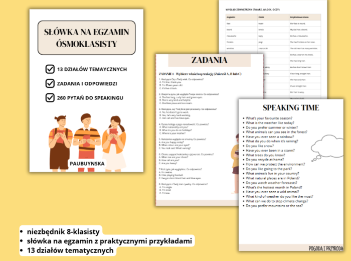 SŁÓWKA NA EGZAMIN ÓSMOKLASISTY, ANGIELSKI, ENGLISH, EGZAMIN