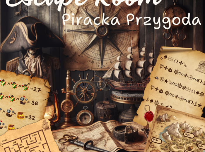Piracki Escape Room, klasa 4, dodawanie, odejmowanie, mnożenie, dzielenie, tabliczka mnożenia, porównywanie liczb, koniec roku, początek roku, powrót do szkoły