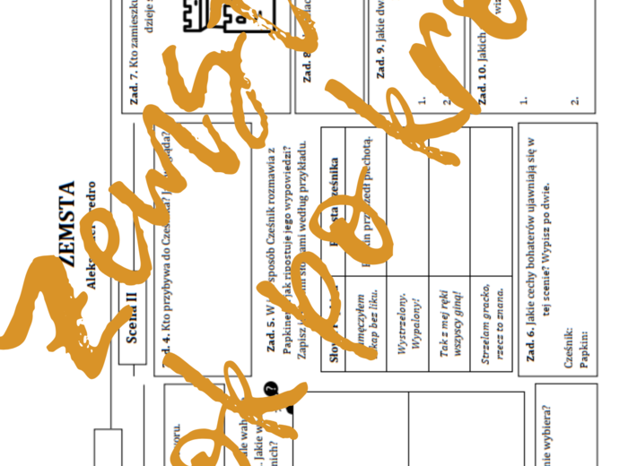 ZEMSTA: Krok po kroku – karta pracy do lektury