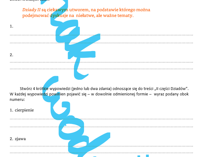 II część Dziadów - słownictwo, rozprawka