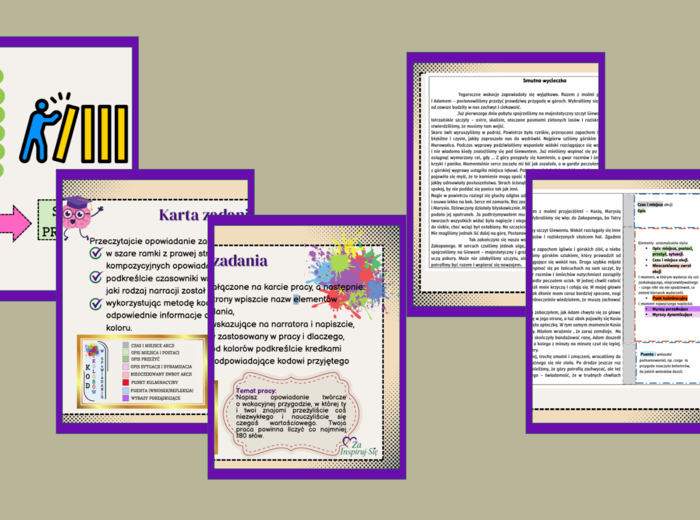 Opowiadanie twórcze w klasach IV-VI- scenariusz + prezentacje + karty pracy + odpowiedzi