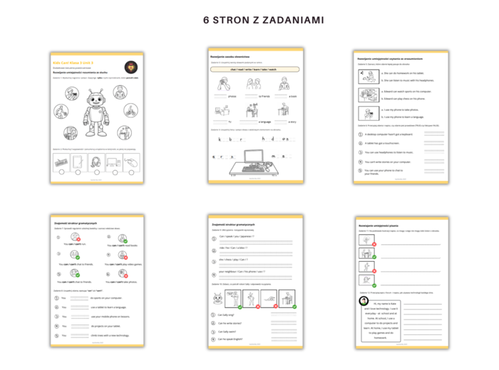 Kids Can 3 Unit 3 Klasa Trzecia Rodział Trzeci Dodatkowe Zadania Ćwiczenia Powtórzenie Nazwy czynności związanych z użyciem technologii, sprzęt komputerowy Karty Pracy