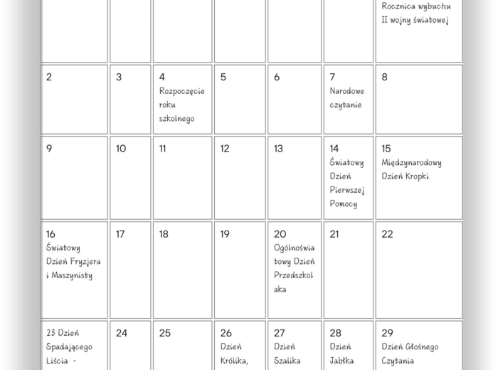PAKIET MATERIAŁÓW NA WRZESIEŃ WEDŁUG KALENDARZA ŚWIĄT I DNI NIETYPOWYCH.