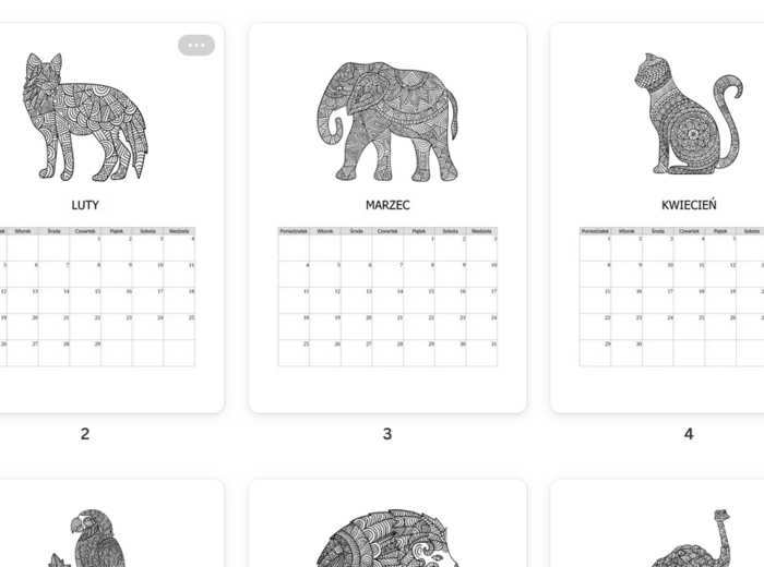 Kalendarz na rok 2024 - do kolorowania, zwierzęta