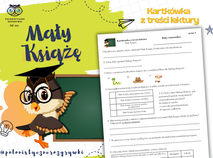 Mały Książę. Kartkówka z treści lektury. Lektura obowiązkowa