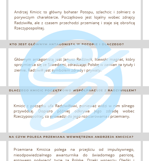 Pytania i odpowiedzi do lektury Potop Henryka Sienkiewicza – idealne przygotowanie do matury