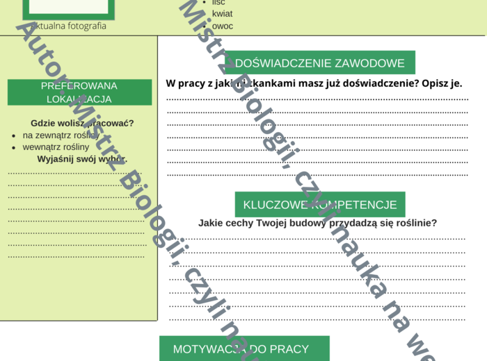Podanie o pracę tkanki roślinnej