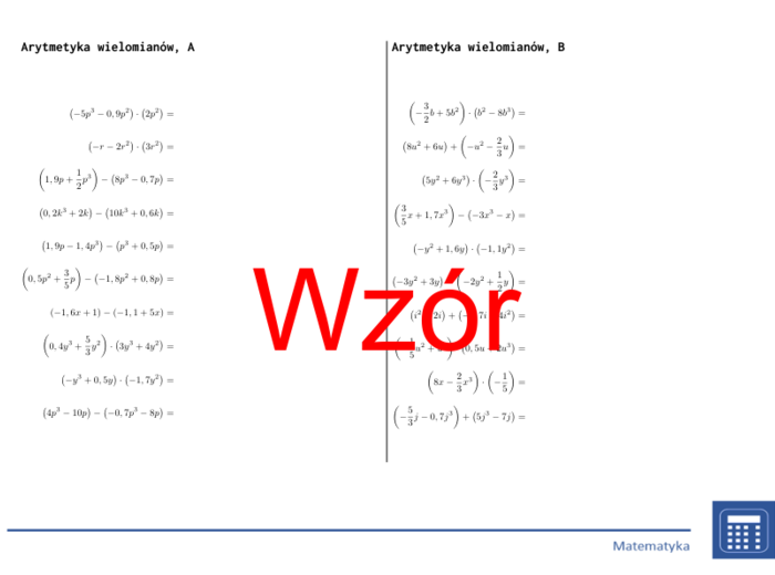 Arytmetyka wielomianów | matematyka, algebra | 26 kolumn