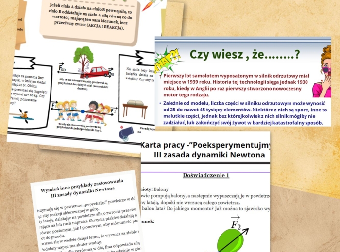 kl. 7 (SP) Temat: III zasada dynamiki Newtona. Zjawisko odrzutu (zestaw gotowej lekcji: graficzna karta pracy, prezentacja multimedialna oraz karta doświadczeń).
