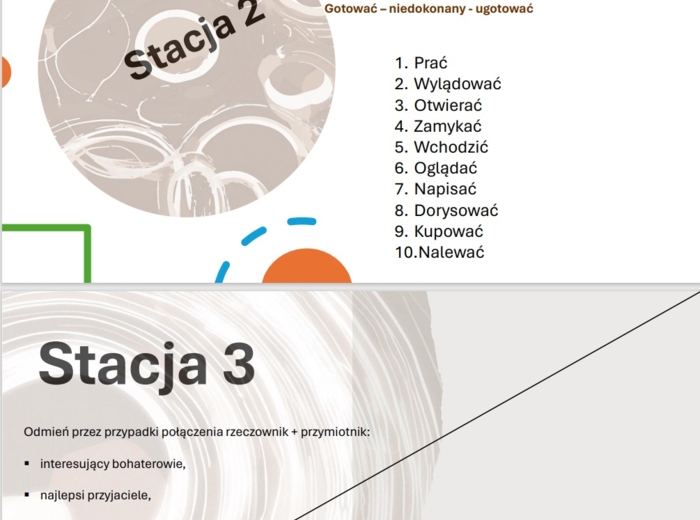Stacje zadaniowe części mowy