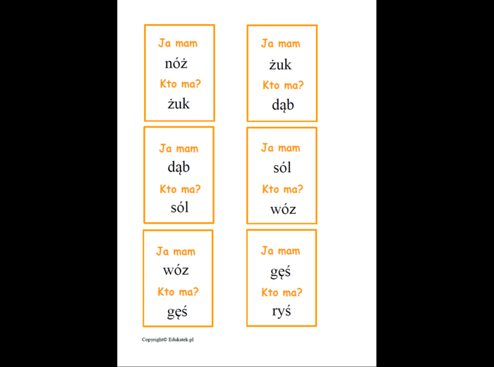 Zestaw kart typu kto ma, ja mam – wyrazy
