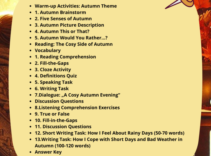 Angielski_Pakiet 10 Lekcji na 10 różnych tematów. Back to School_Halloween_Procrastinators - The Leaders of Tomorrow_National Education Day in Poland_Vegetarianism _European Day of Languages _The Cosy Side of Autumn_Thanksgiving Day Christmas Winter