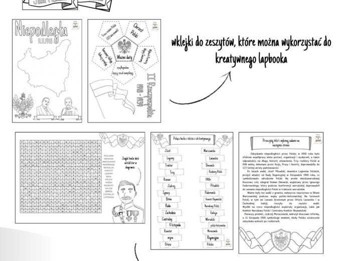 Kreatywny Zeszyt Historyczny: Niepodległa - karty pracy i prace plastyczne z okazji Święta Niepodległości.