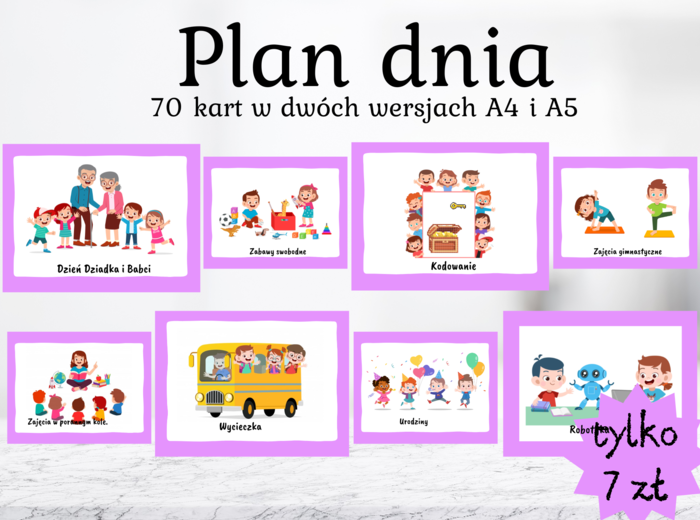Plan dnia - 70 kart w dwóch wersjach A4 i A5