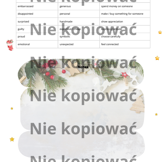 Karta pracy z czytanką The Psychology of Gift-Giving B1 przymiotniki opisujące emocje