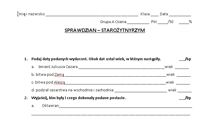 Sprawdzian - Starożytny Rzym