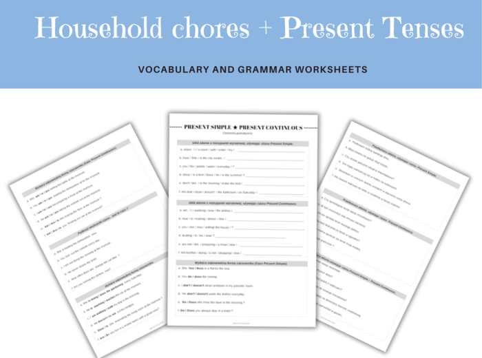 Karty pracy leksykalno-gramatyczne do rozróżniania czasów Present Simple i Continuous