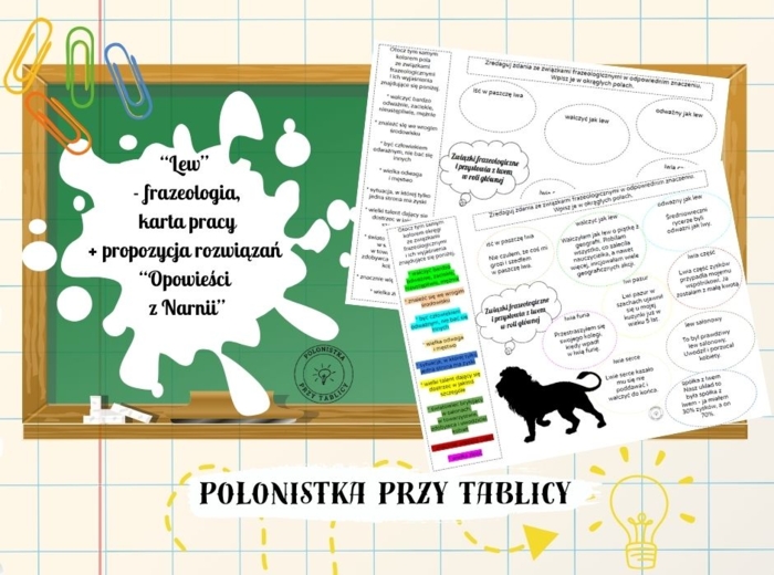 Związki frazelogiczne – lew – karta pracy „Opowieści z Narnii” + propozycja rozwiązań