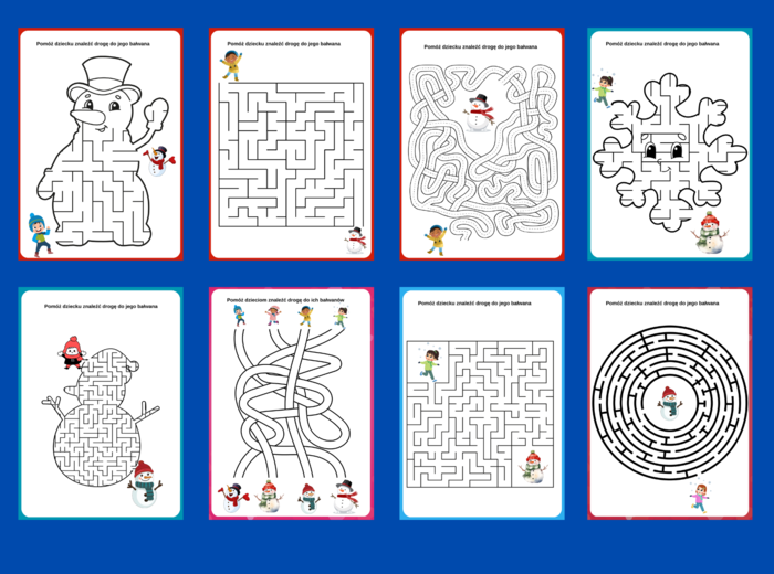 ZIMA – biblioteka – świetlica – przedszkole – labirynty – labirynt – 15 wersji